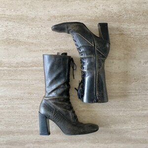 Vintage Miu Miu Distressed Lace up Mid Calf Boots